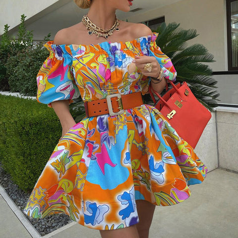 Orange Shoulder-Bare Bliss Vibrant Summer Dress
