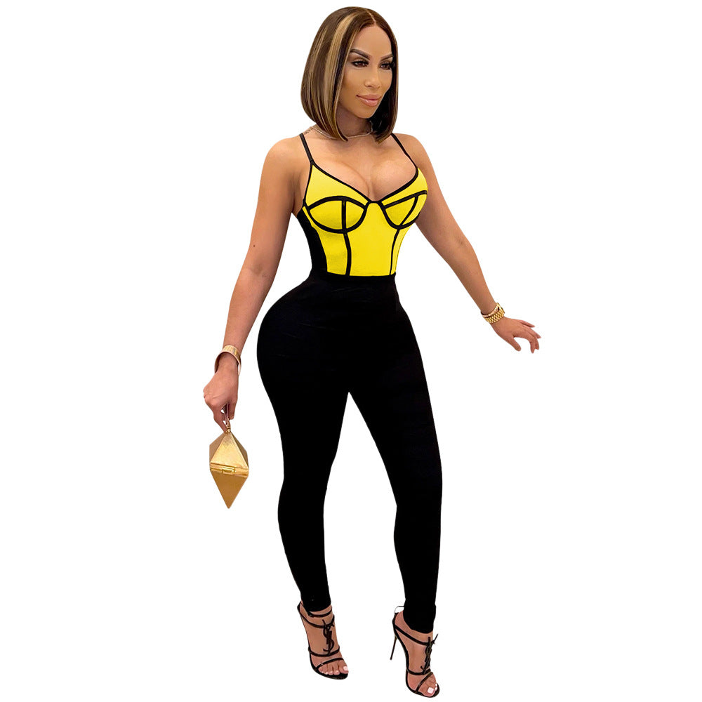 Yellow Taylor Tight-fitting Jumpsuit With Suspenders