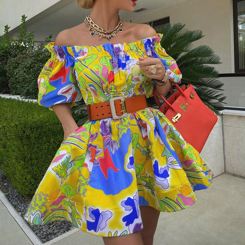 Yellow Shoulder-Bare Bliss Vibrant Summer Dress
