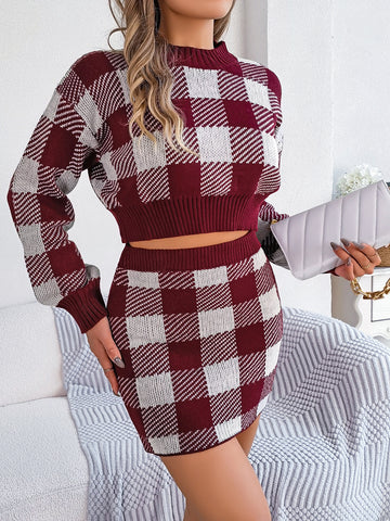 Red Pamela Plaid Knitted Sweater Outfit