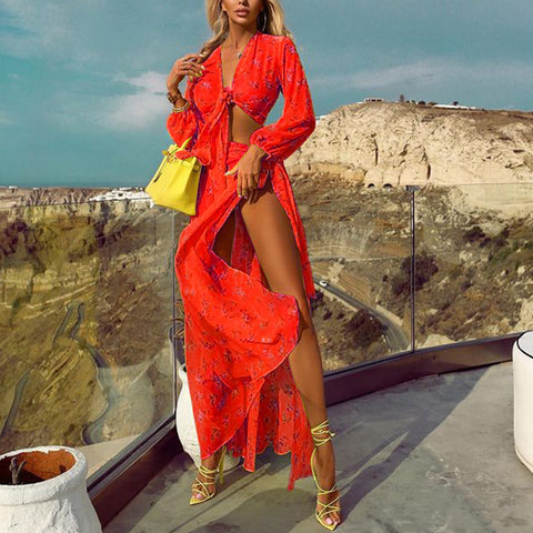 Red Taylor's Tops & Wrap Skirt Duo