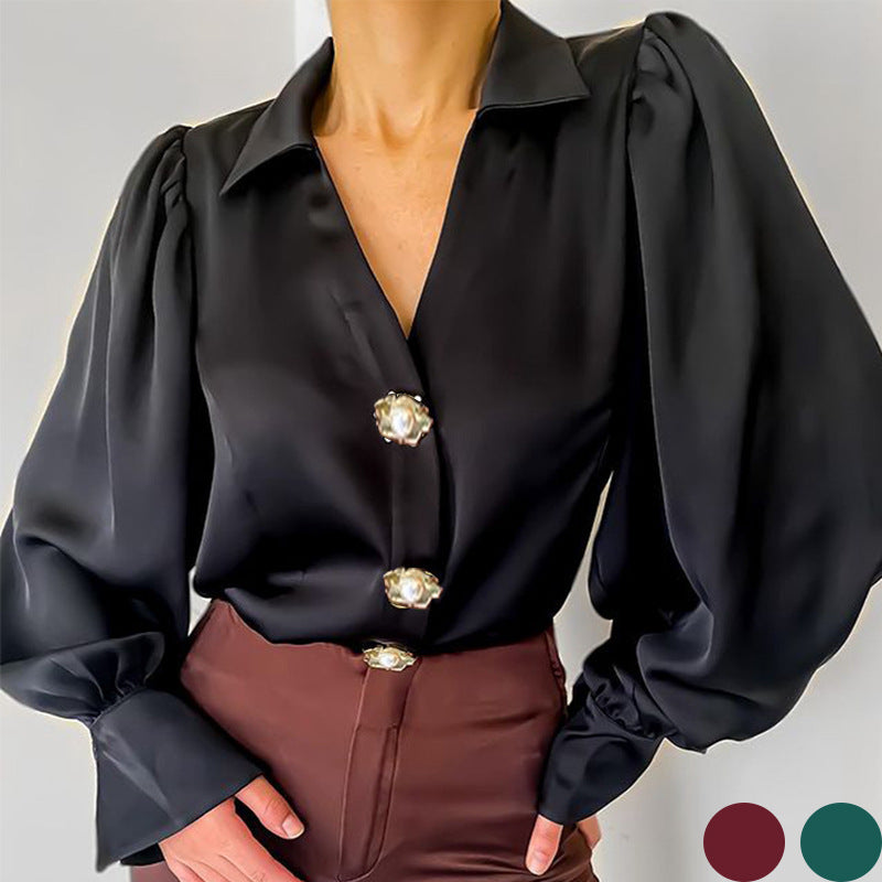 Black Loose Lantern Sleeve Formal Blouse