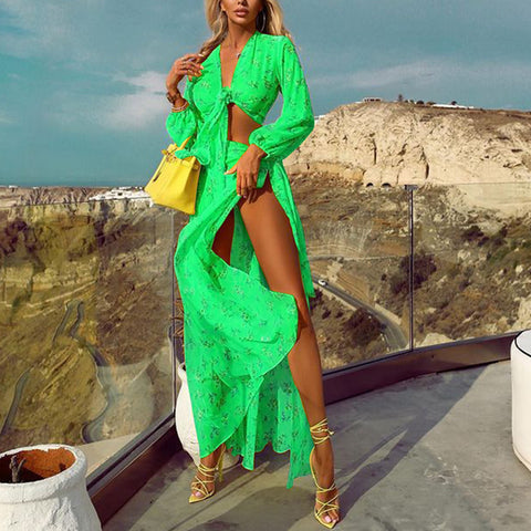 Green Taylor's Tops & Wrap Skirt Duo