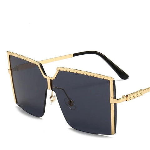 Black Square Semi-Rimless Women Sunglasses
