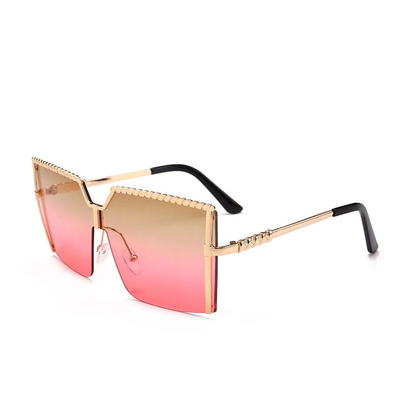 Yellow Red Square Semi-Rimless Women Sunglasses