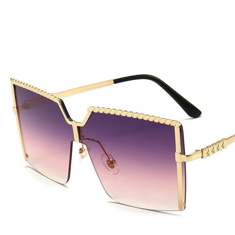 Purple Square Semi-Rimless Women Sunglasses