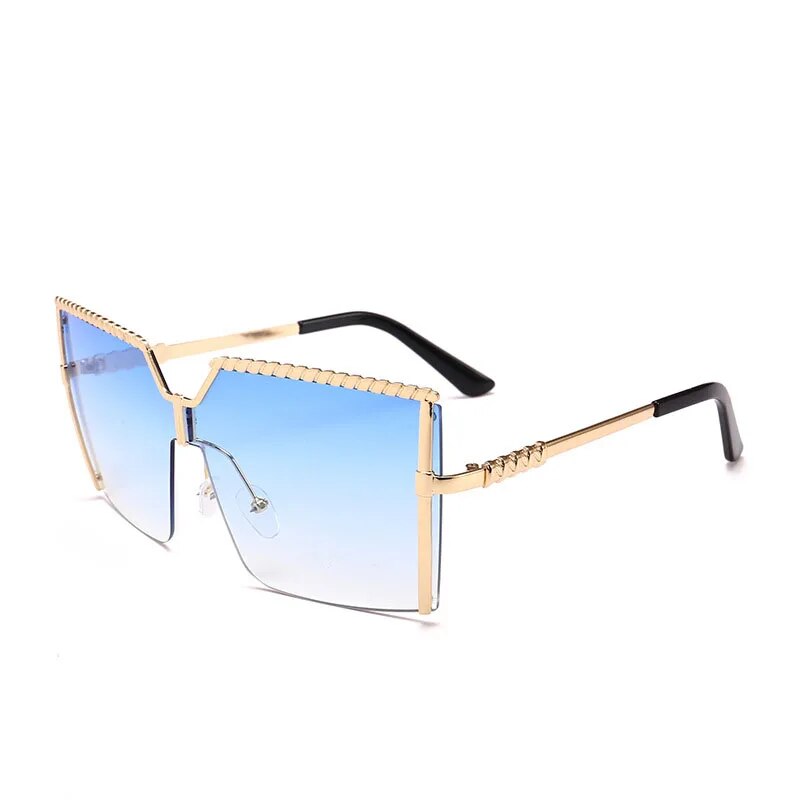 Blue Square Semi-Rimless Women Sunglasses