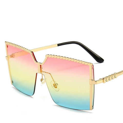 Pink GreenSquare Semi-Rimless Women Sunglasses