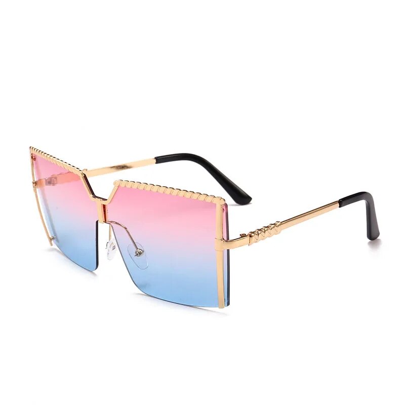 Pink Blue Square Semi-Rimless Women Sunglasses