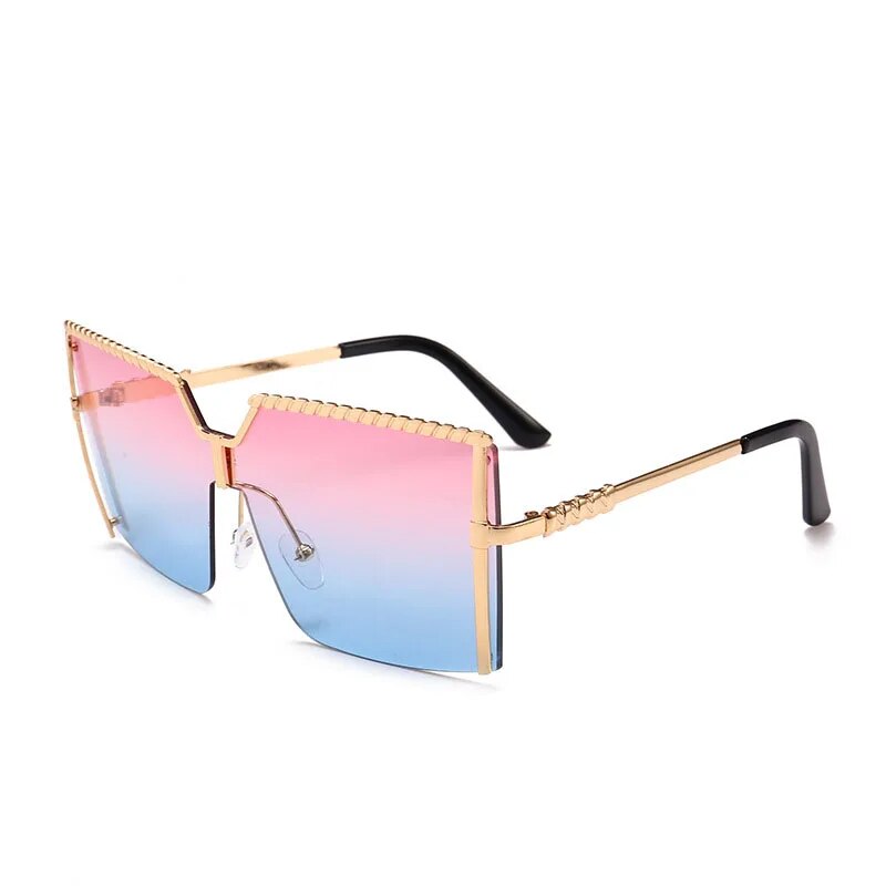 Pink Blue Square Semi-Rimless Women Sunglasses