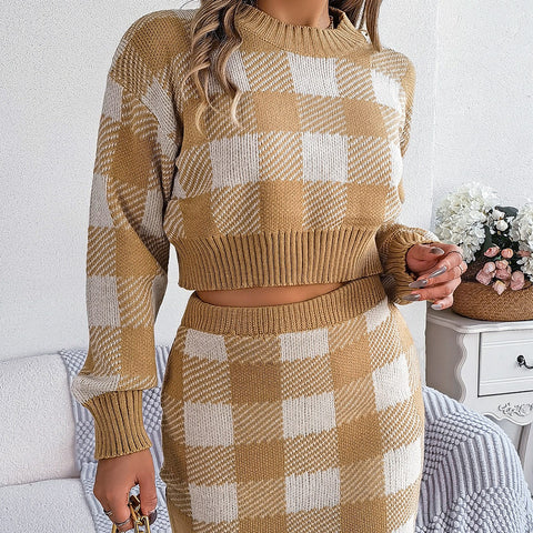 Khaki Pamela Plaid Knitted Sweater Outfit