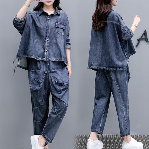 Loose Denim Pants Two-piece Set