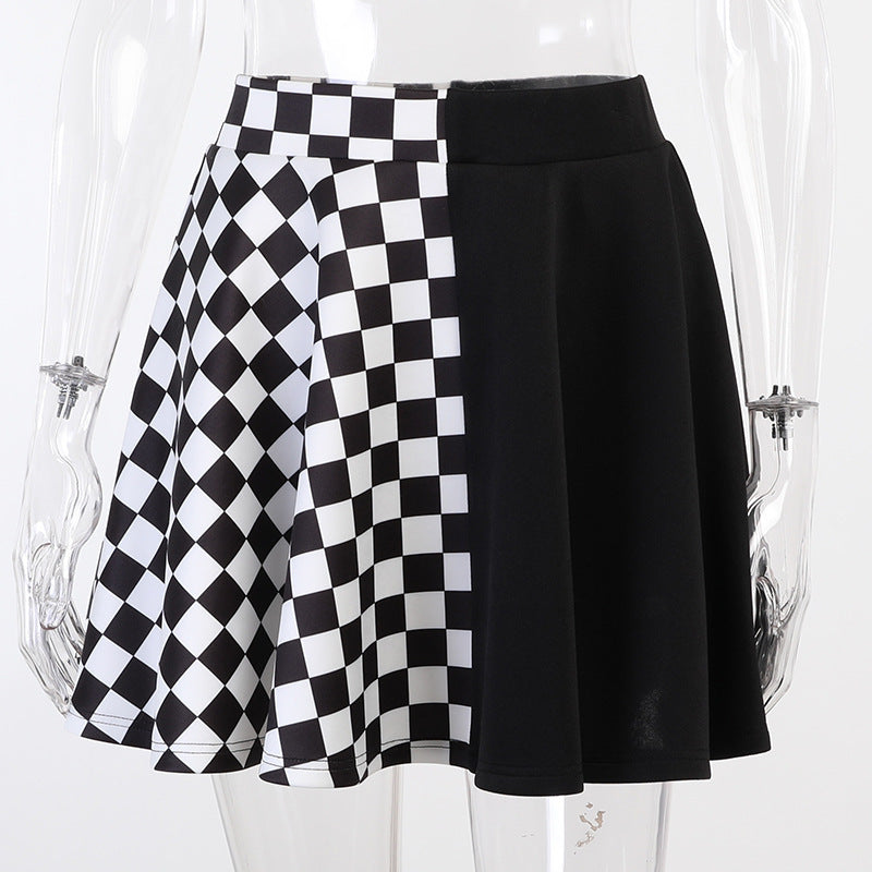 White-black Gothic Plaid A-Line Mini Skirts