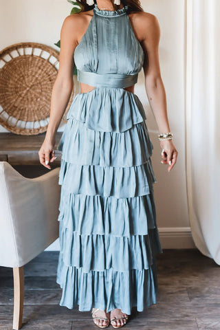Blue Tiered Patchwork Stunner Dress