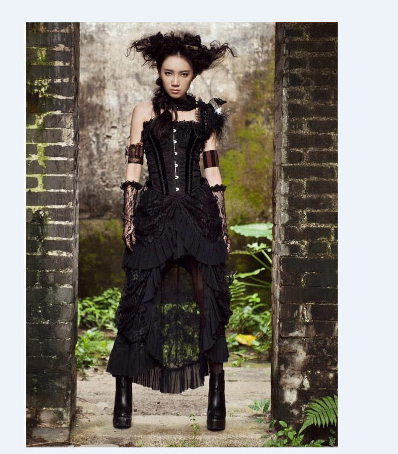 Black Gothic Birdtail Lace Long Skirts