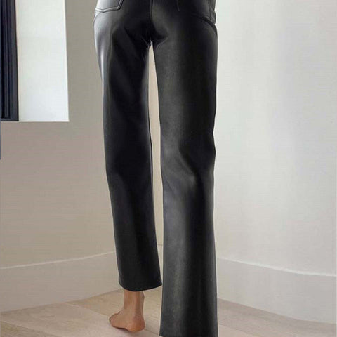High Waist PU Leather Pants Black