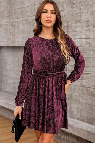 Wine Red Stretchy Belted Mini Dress