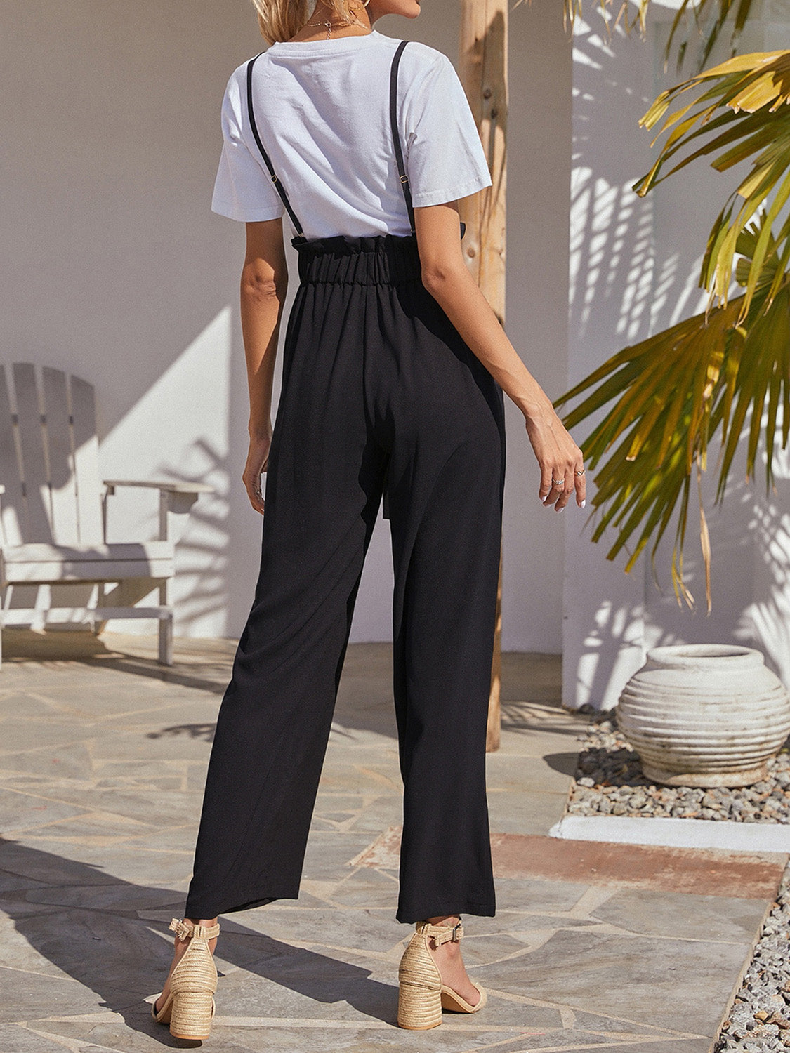 Black Tie Front Overalls with Pockets