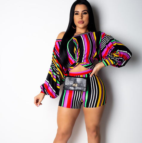 Puff Sleeve Crop Top and Shorts Set
