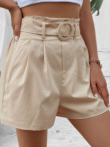 Cream Belted Pleated Shorts