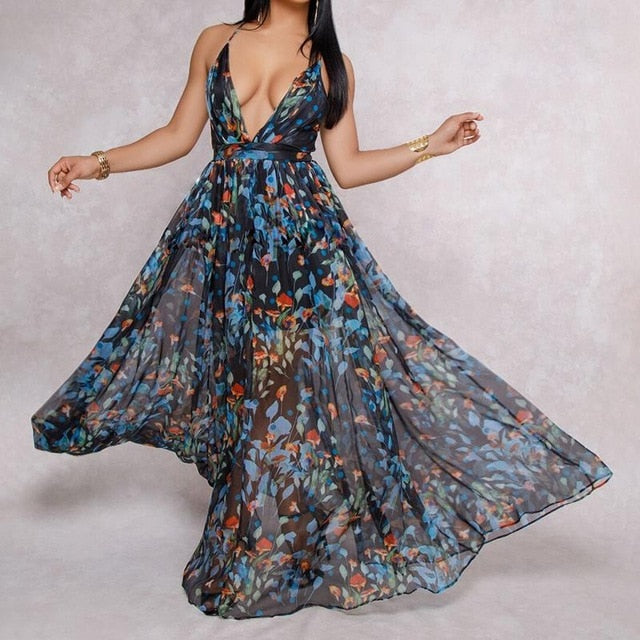 Summer Boho Style Maxi Dress Blue