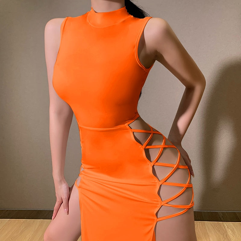 Orange Seductive Bandage Evening Dress