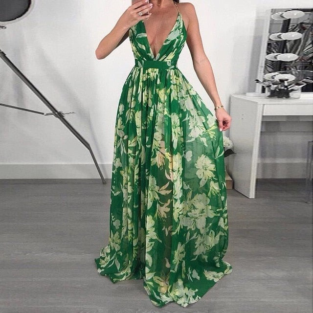 Summer Boho Style Maxi Dress Green