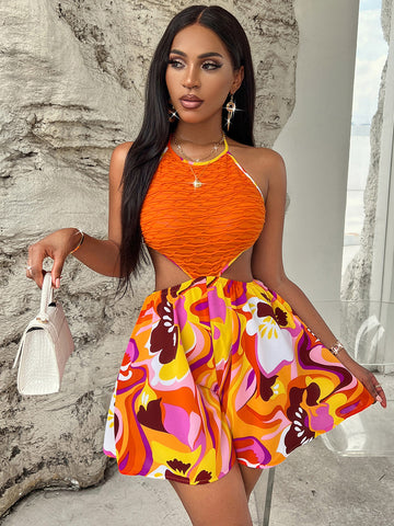 Orange 70's Retro Mini Dress