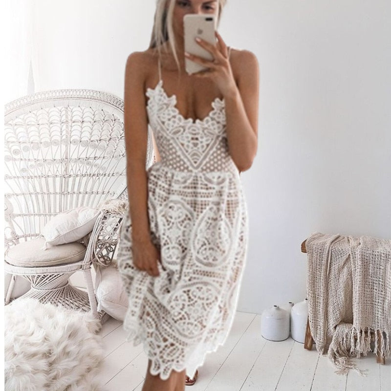 White Black Vintage Lace Charm Dress