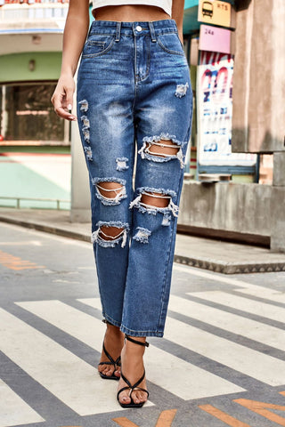 Distress Character Buttoned Jeans