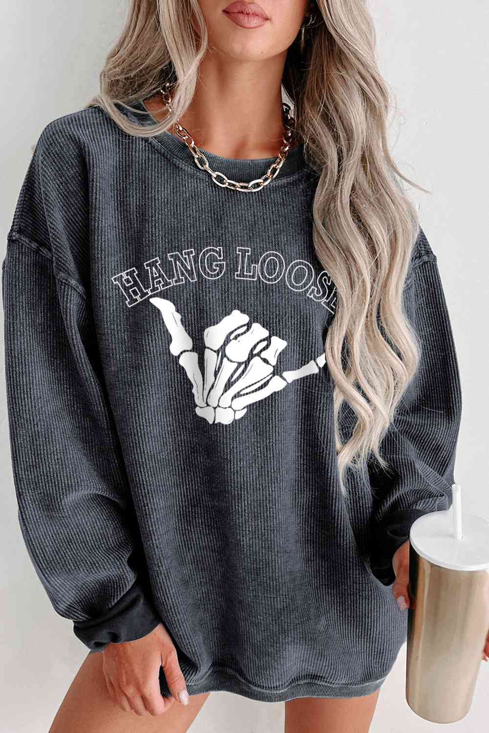 Charcoal Skeleton Hand Graphic Sweatshirt