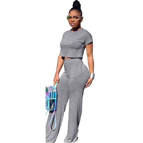 Casual Crop Top & Wide Leg Pants Set