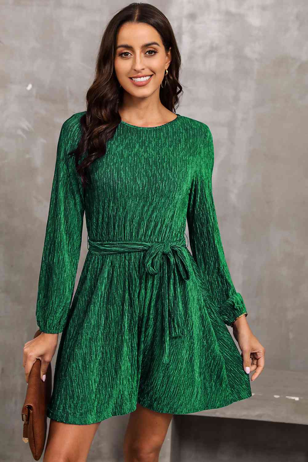 Green Stretchy Belted Mini Dress