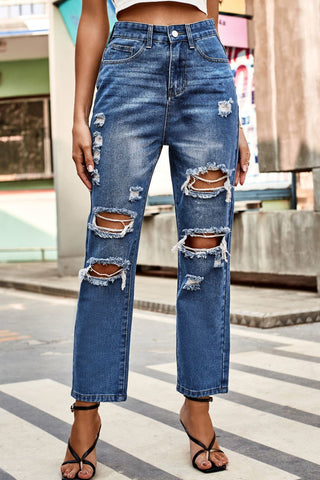 Distress Character Buttoned Jeans