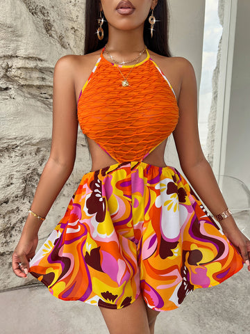 Orange 70's Retro Mini Dress