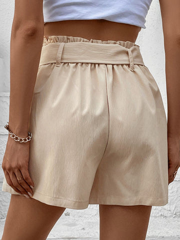 Cream Belted Pleated Shorts