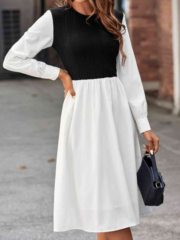 Monochrome Ribbed Knit Dress
