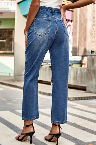 Distress Character Buttoned Jeans