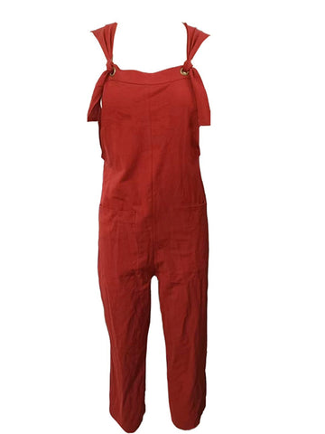 leveless straight neck pocketed ladies casual jumpsuit