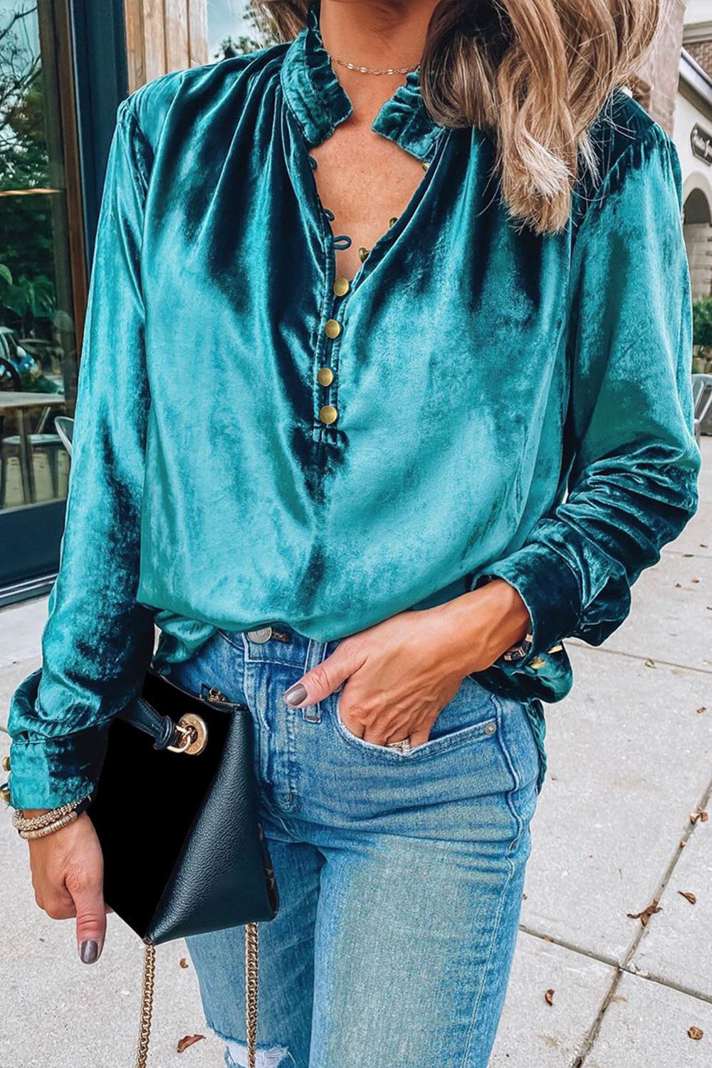 Tiffany Teal Velvet Blouse