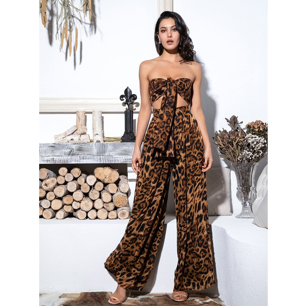 Leopard Chiffon Pants Set