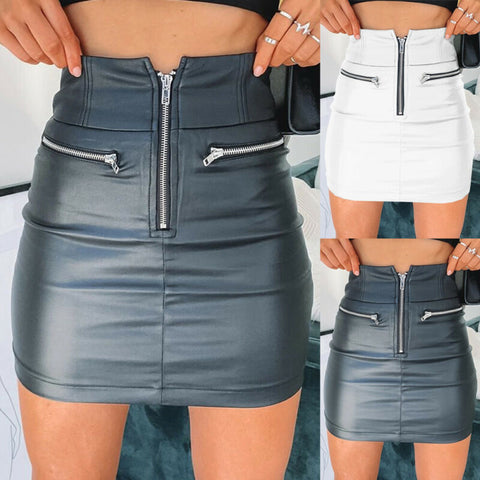 Leather Zipper High Waist Skirt