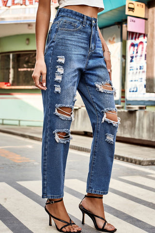 Distress Character Buttoned Jeans
