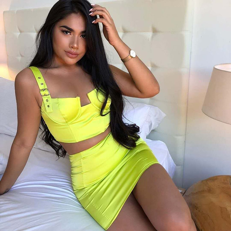 satin crop top and skirt set