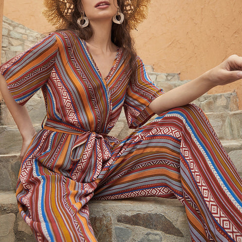 Ethnic Bohemian Jumpsuit Ladies Chic Waist