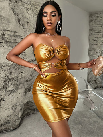 Gold Sweetheart Neck Cami Dress
