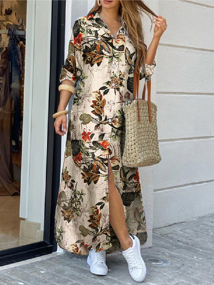 Running Errands Robe Maxi Dress Beige Flower