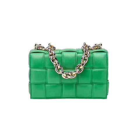 Green Women's Weave Leather Bags with Thick Chains