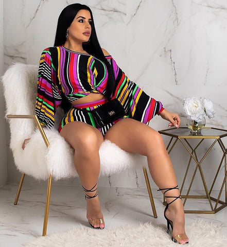 Puff Sleeve Crop Top and Shorts Set