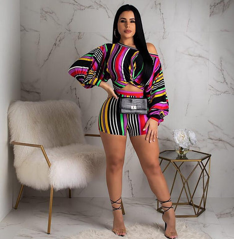 Puff Sleeve Crop Top and Shorts Set